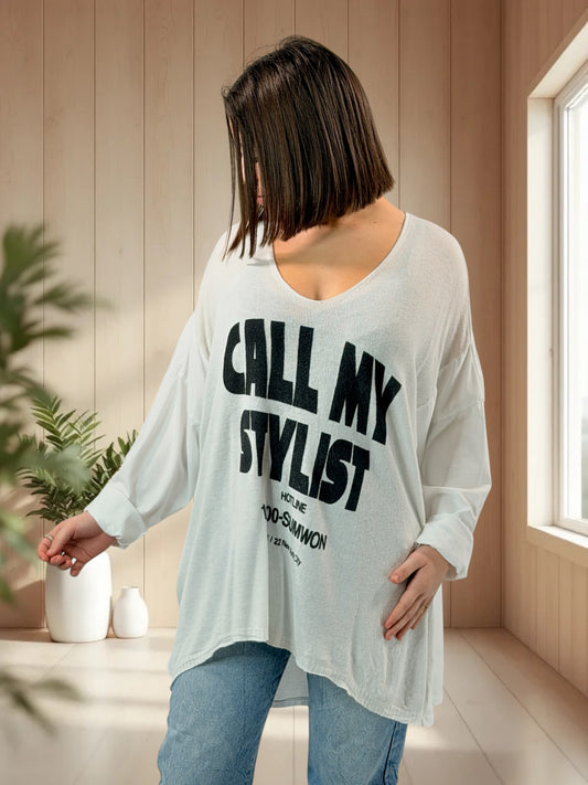 SOPHIA - TEE-SHIRT OVERSIZE BLANC BI-MATIERE JUSQU'A LA TAILLE 56