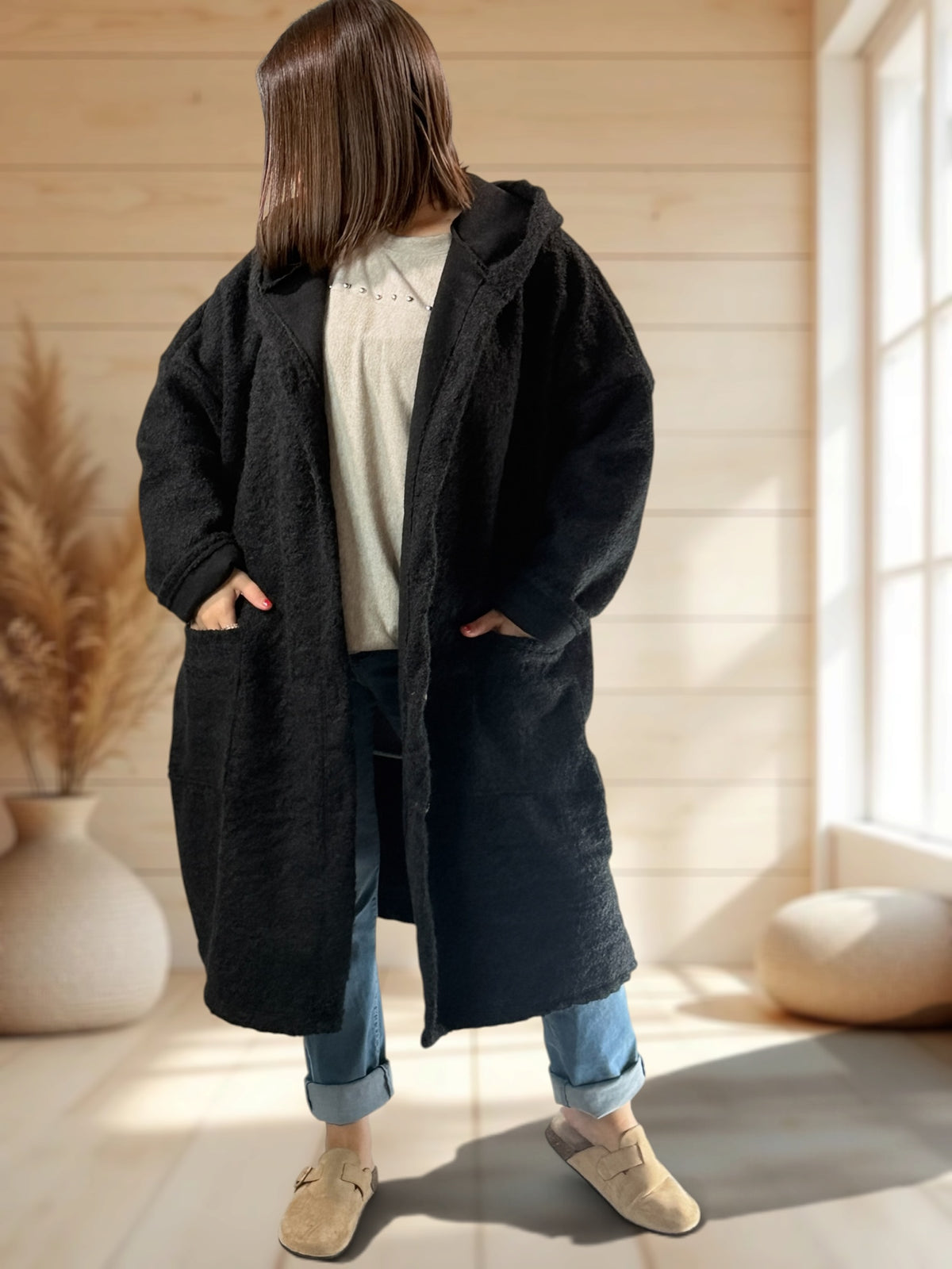 ANGELO - MANTEAU NOIR A CAPUCHE JUSQU'A LA TAILLE 48/50 A 56
