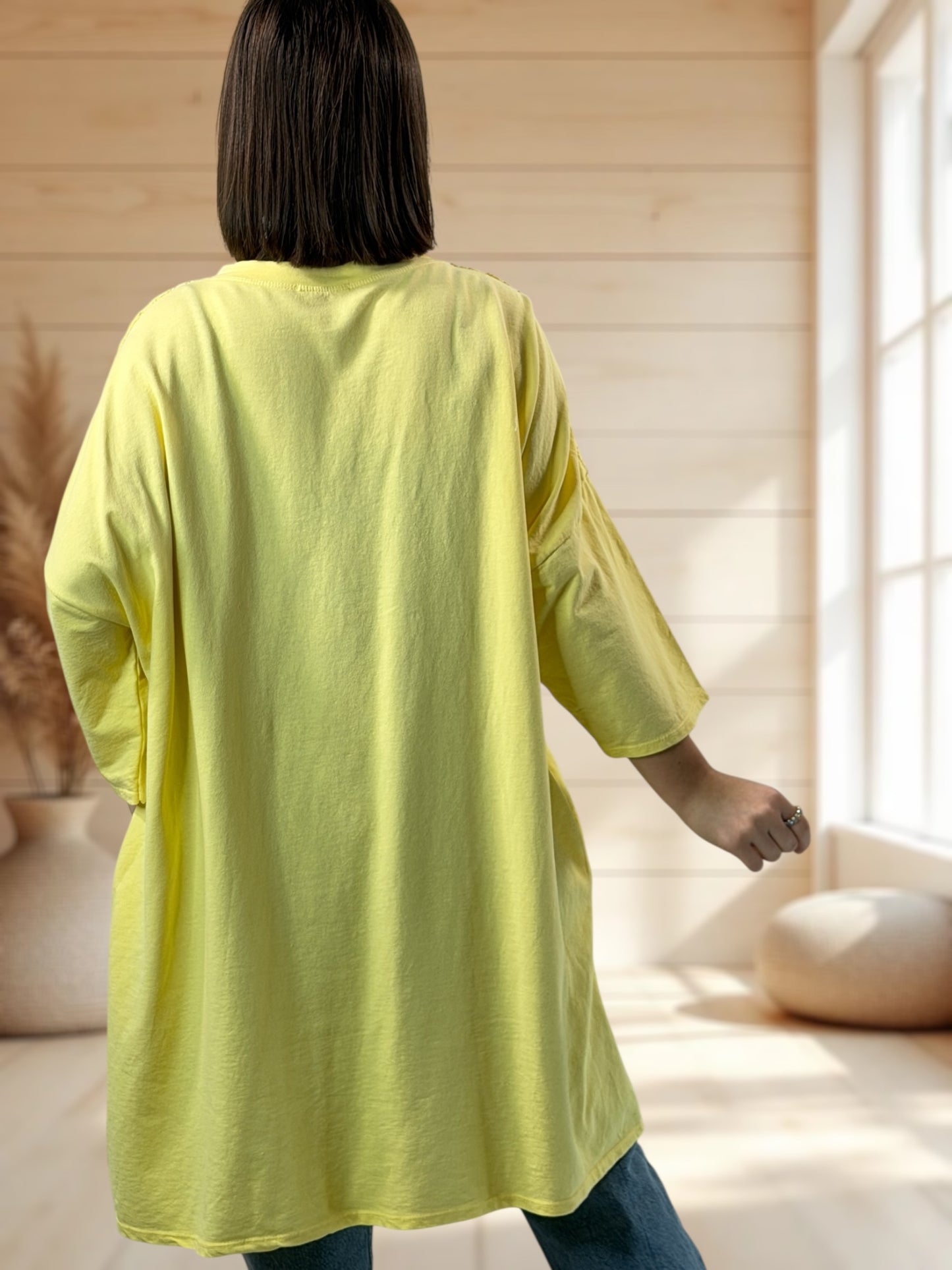 MARION - TUNIQUE JAUNE EN COTON HAUT EN CROCHET JUSQU'A LA TAILLE 56