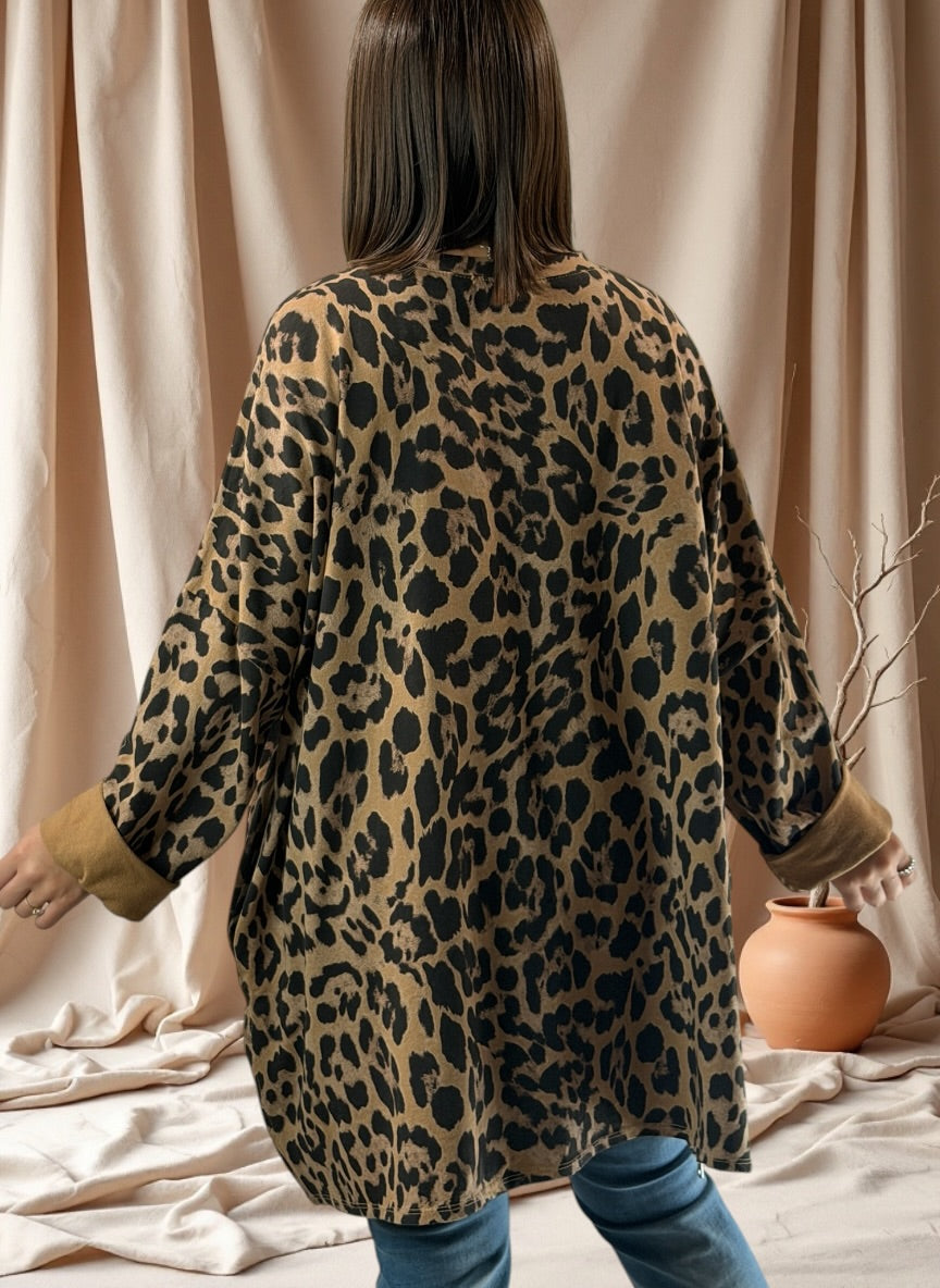SAVANE - SWEAT OVERSIZE LEOPARD CAMEL JUSQU'A LA TAILLE 56/58