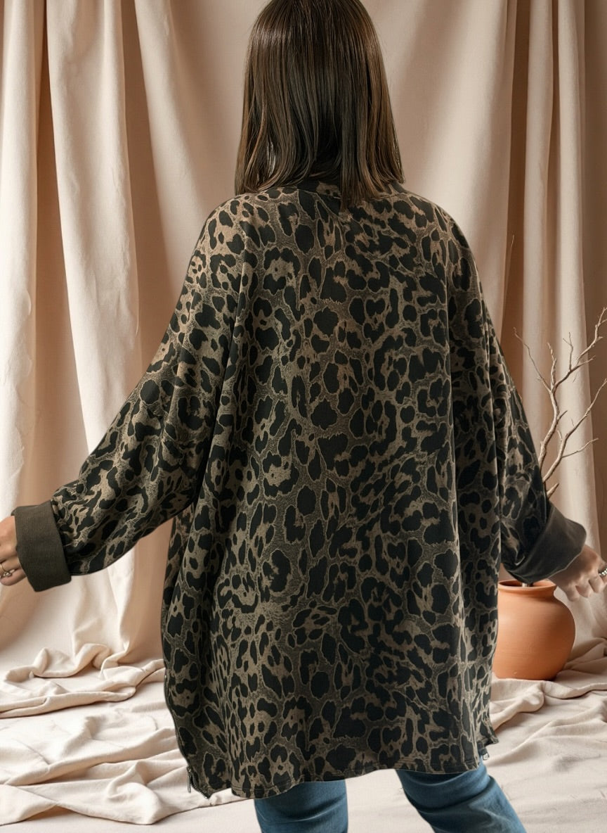 SAVANE - SWEAT OVERSIZE LEOPARD MARRON JUSQU'A LA TAILLE 56/58