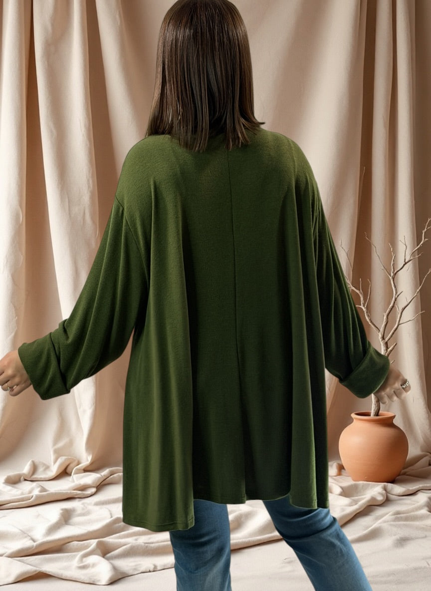 BICHETTE - PULL KAKI EN MAILLE FLUIDE JUSQU'A LA TAILLE 56