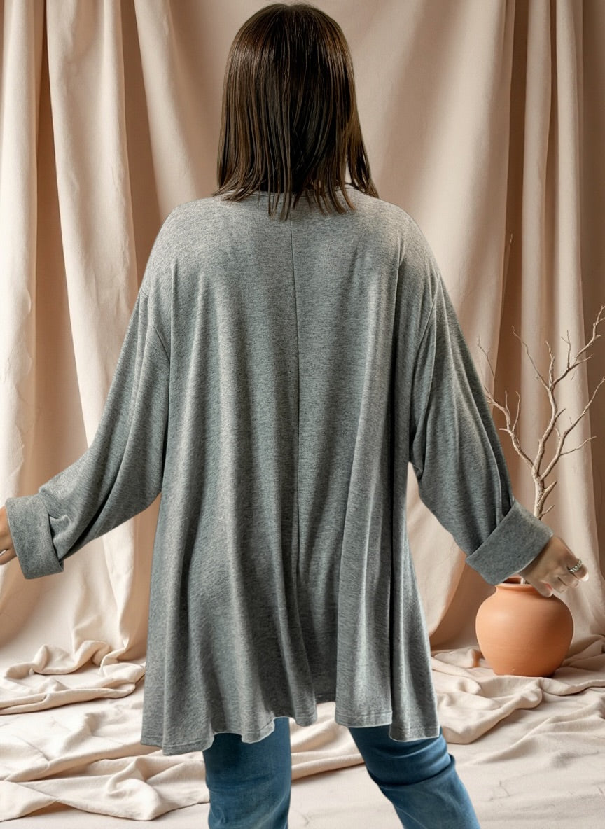 BICHETTE - PULL GRIS EN MAILLE FLUIDE JUSQU'A LA TAILLE 56