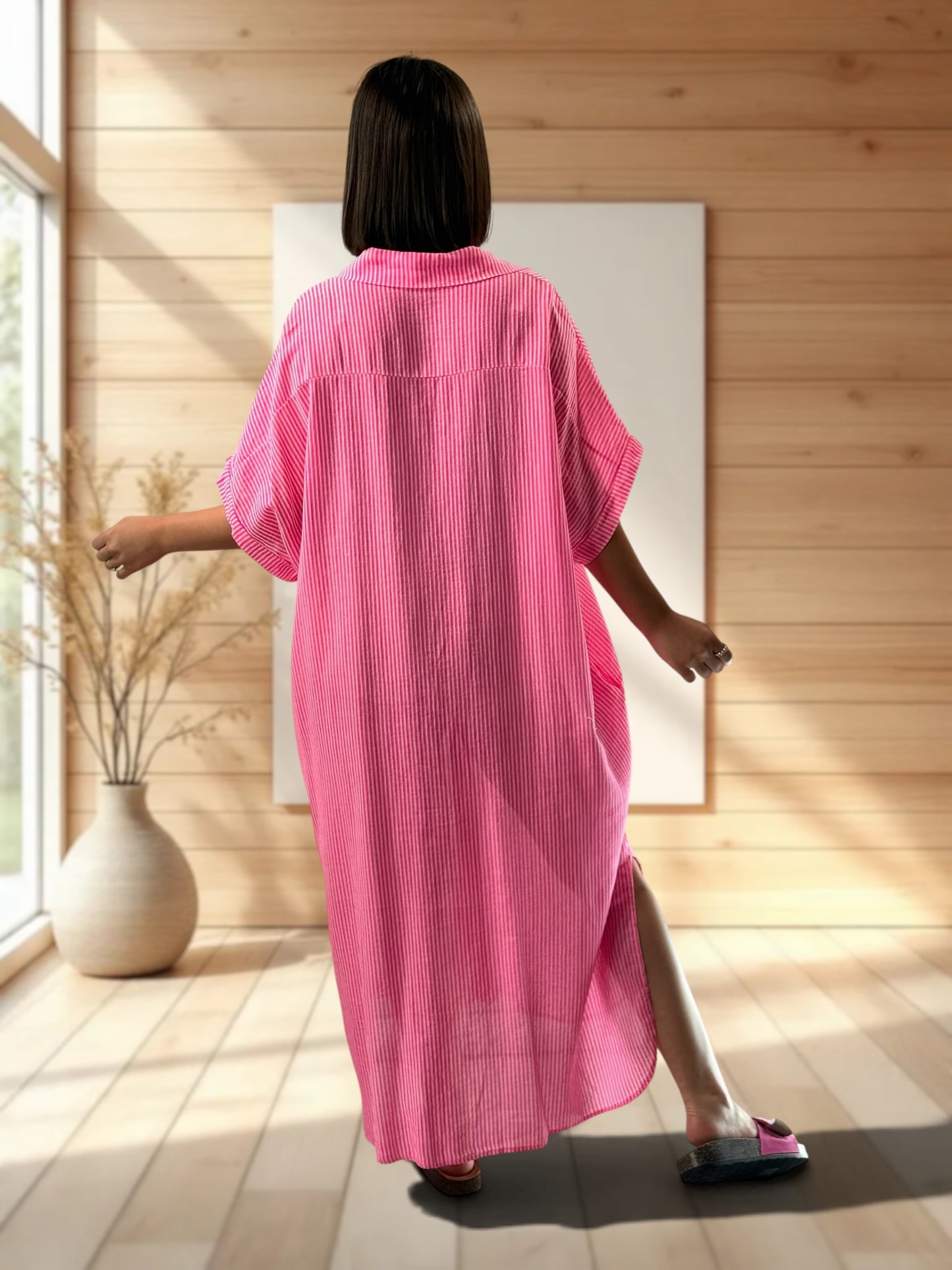 CHARLY - ROBE OVERSIZE FUCHSIA A RAYURE JUSQU'A LA TAILLE 54