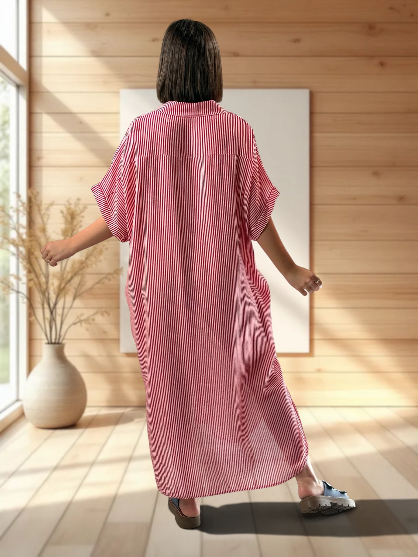 CHARLY - ROBE OVERSIZE ROUGE A RAYURE JUSQU'A LA TAILLE 54