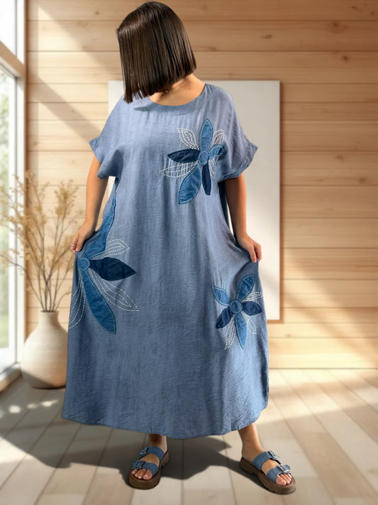 LARA - ROBE OVERSIZE BLEUE JUSQU'A LA TAILLE 50