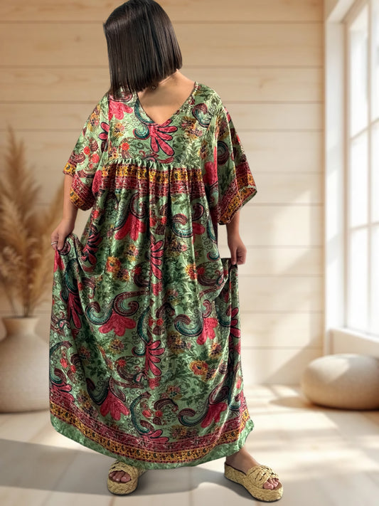 MATHILDA - ROBE LONGUE BOHEME SOIE JUSQU'A LA TAILLE 54