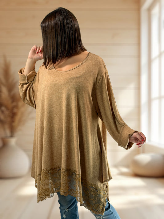 CLAUDIE - TUNIQUE CAMEL EN MAILLE JUSQU'A LA TAILLE 54