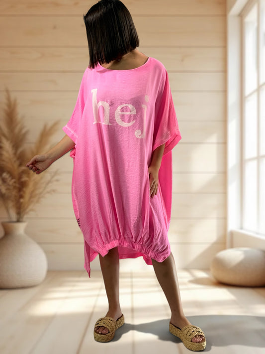 CLARICE - ROBE OVERSIZE FUCHSIA JUSQU'A LA TAILLE 54