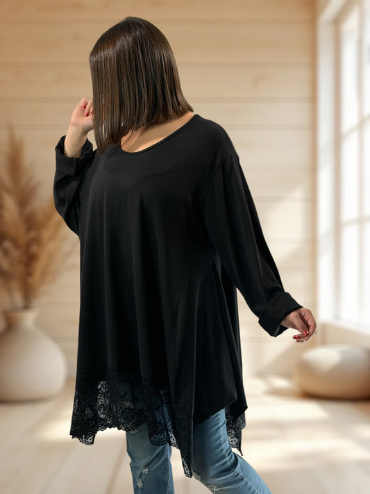 CLAUDIE - TUNIQUE NOIRE EN MAILLE JUSQU'A LA TAILLE 54