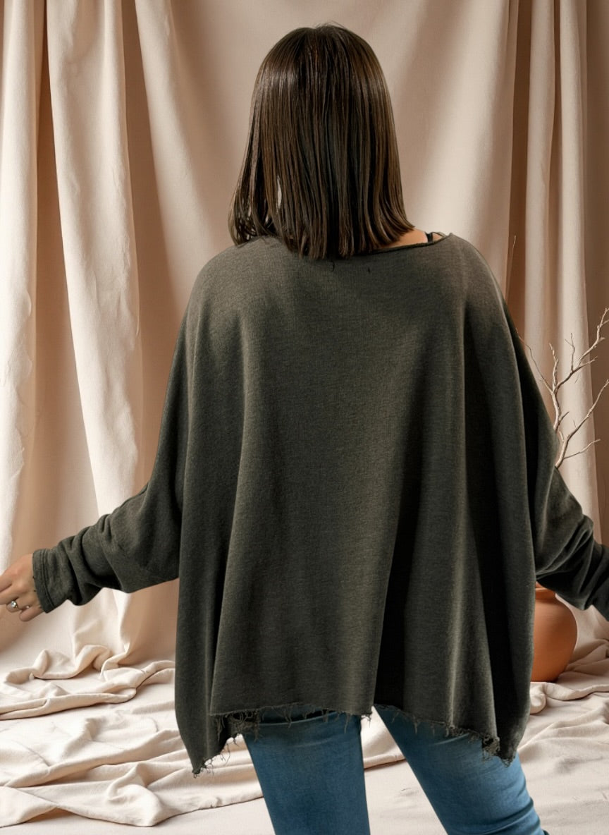 SANTIAGO - SWEAT OVERSIZE MARRON JUSQU'A LA TAILLE 54