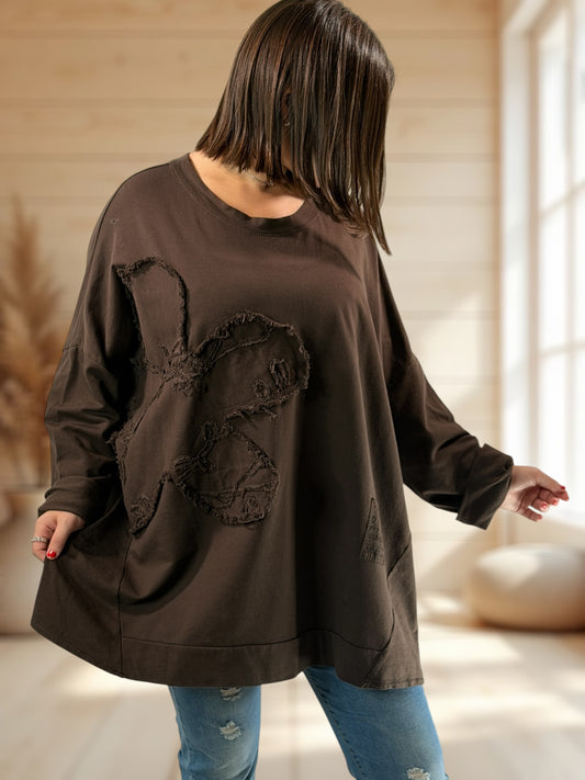 MICHOU - SWEAT OVERSIZE MARRON JUSQU'A LA TAILLE 56/58