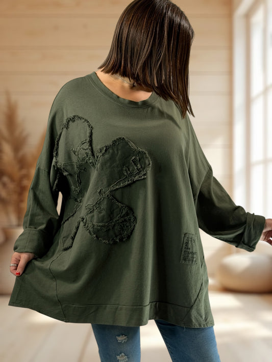 MICHOU - SWEAT OVERSIZE KAKI JUSQU'A LA TAILLE 56/58