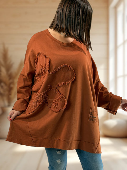 MICHOU - SWEAT OVERSIZE ROUX JUSQU'A LA TAILLE 56/58