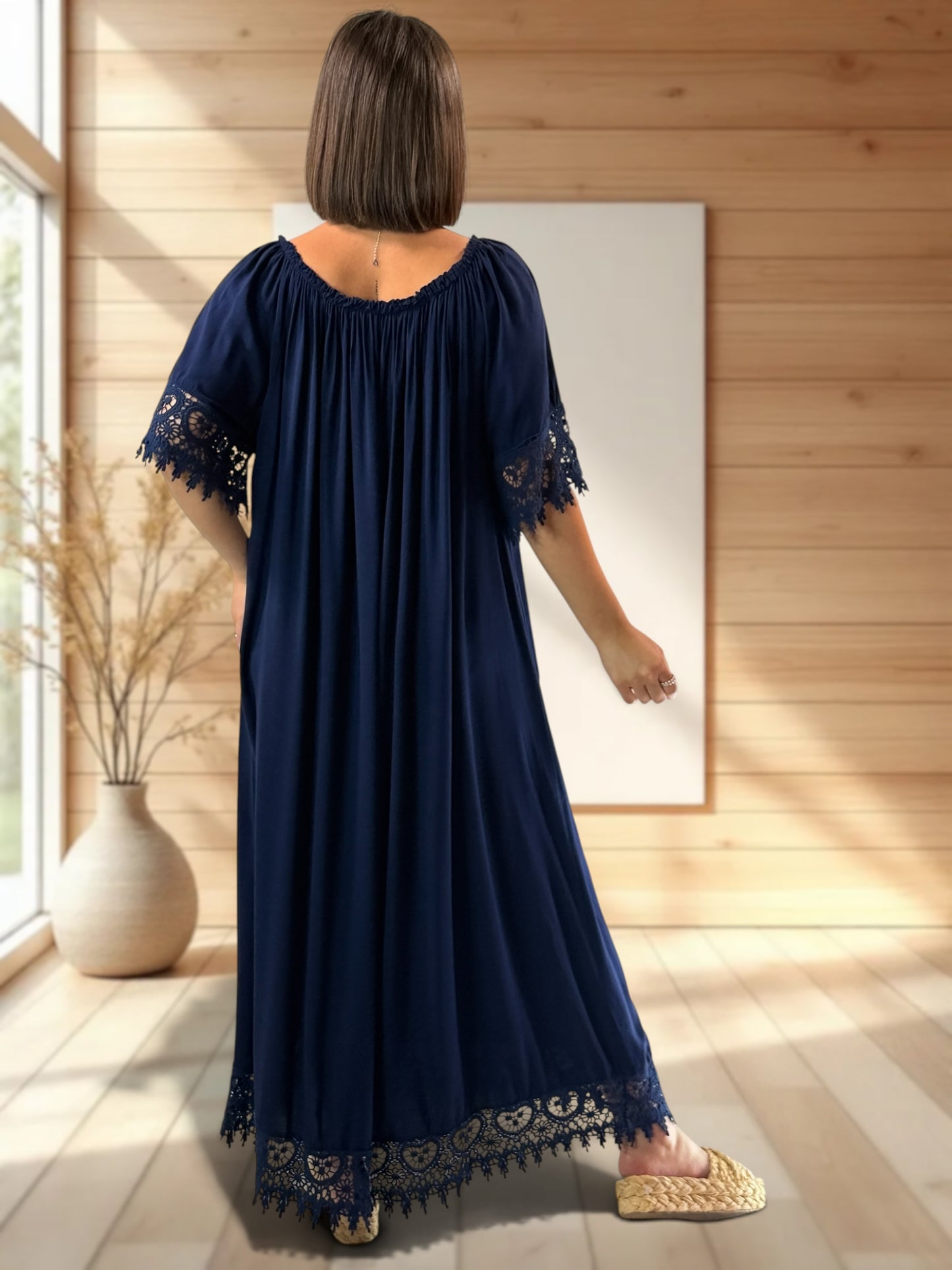 LAURETTE - ROBE LONGUE MARRON EN GAZE DE COTON JUSQU'A LA TAILLE 54