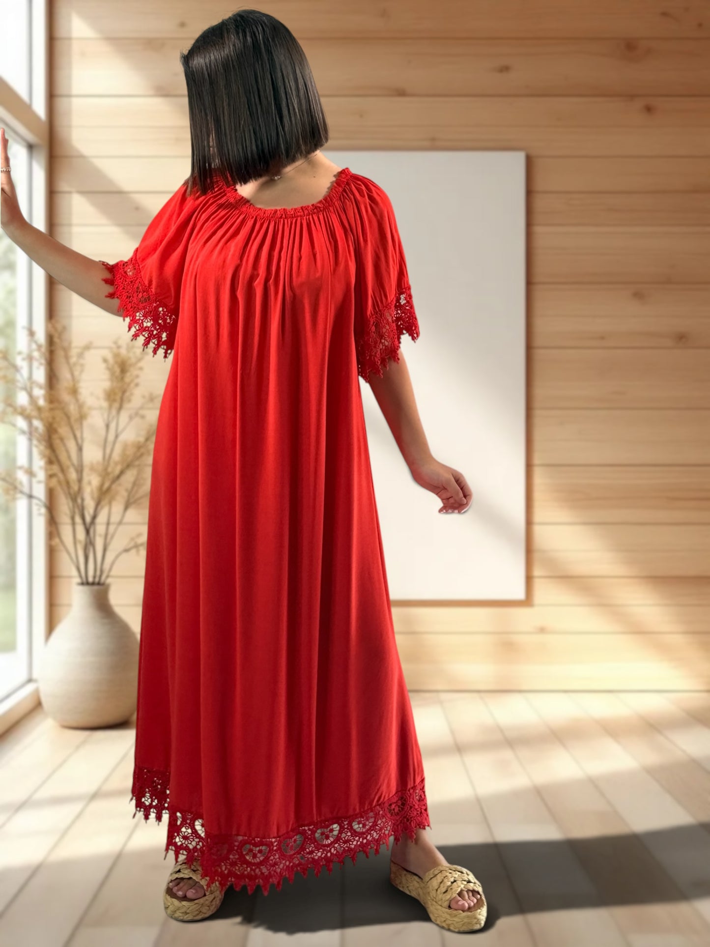 SAKURA - ROBE LONGUE ROUGE AVEC DENTELLE JUSQU'A LA TAILLE 54
