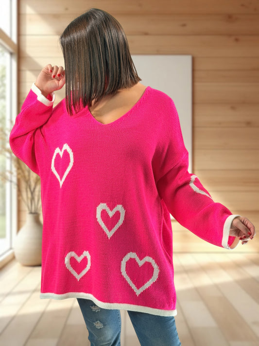 VALENTIN - PULL OVERSIZE FUCHSIA JUSQU'A LA TAILLE 52/54