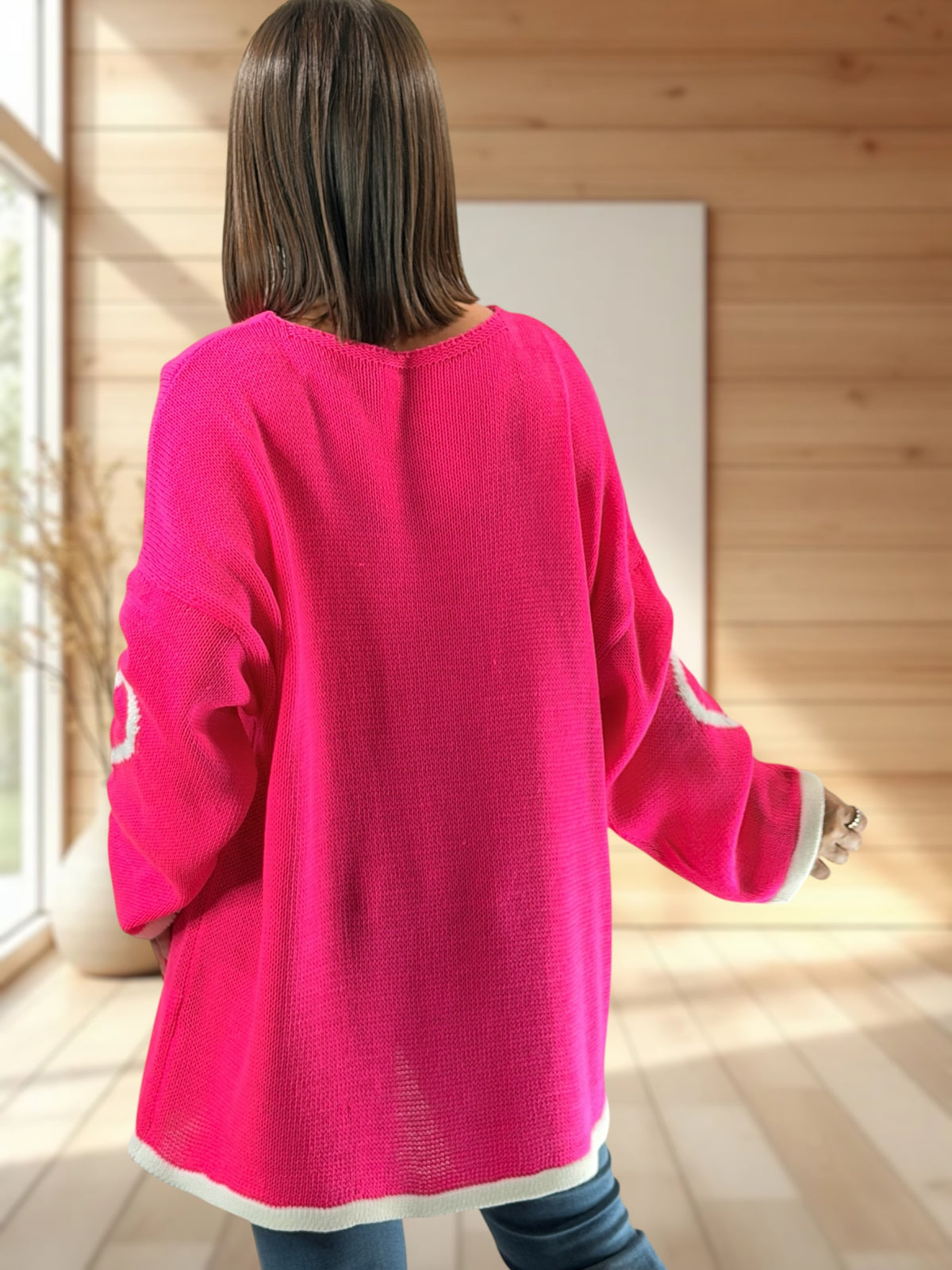 VALENTIN - PULL OVERSIZE FUCHSIA JUSQU'A LA TAILLE 52/54
