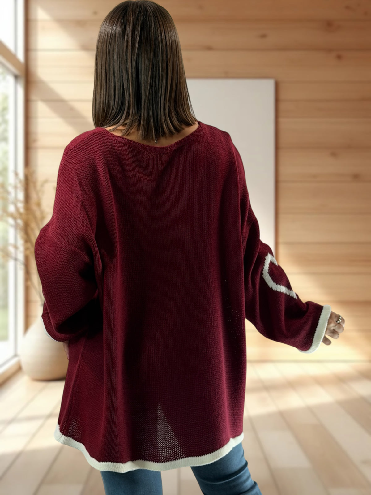 VALENTIN - PULL OVERSIZE BORDEAUX JUSQU'A LA TAILLE 52/54