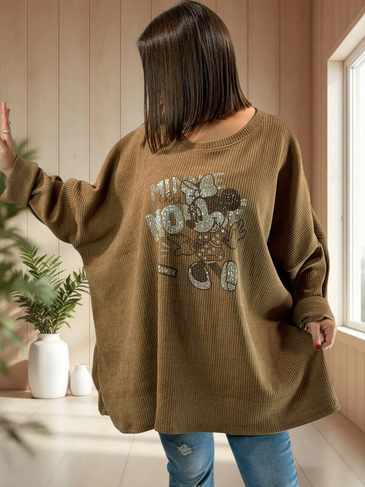 PAOLINA - TUNIQUE OVERSIZE CAMEL AVEC MICKEY JUSQU'A LA TAILLE 58