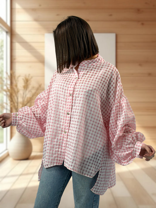 SUNDAY - BLOUSE VICHY ROSE JUSQU'A LA TAILLE 54