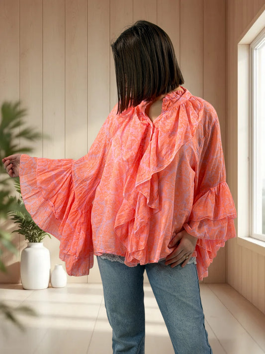 HELENA - BLOUSE FROUFROU EN COTON JUSQU'A LA TAILLE 48/50