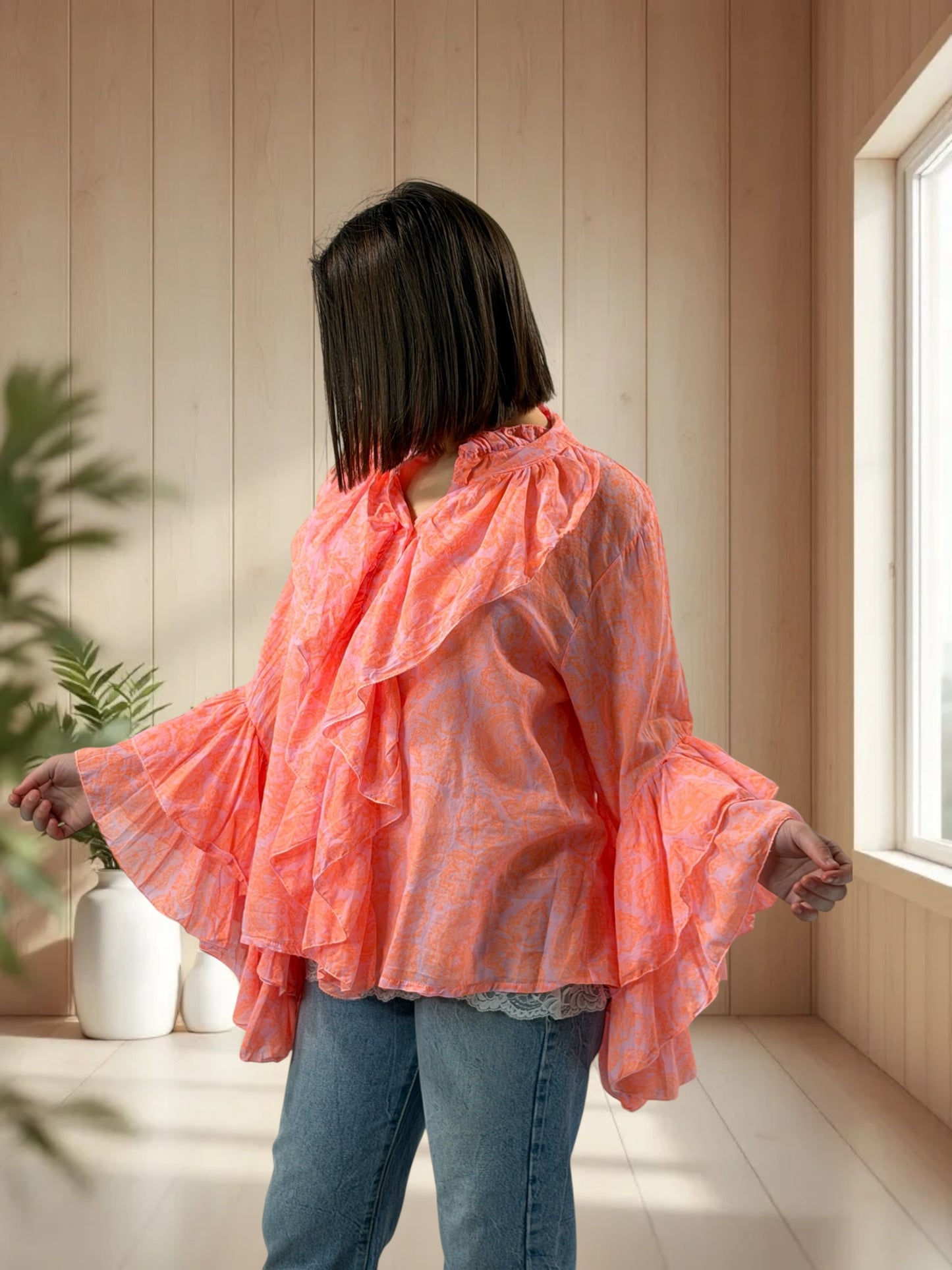 HELENA - BLOUSE FROUFROU EN COTON JUSQU'A LA TAILLE 48/50