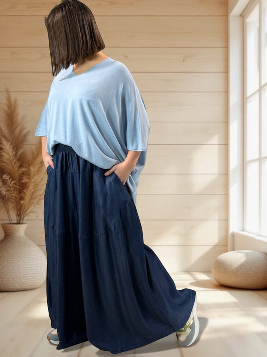 NATHAN - PANTALON SAROUEL FLUIDE EN JEAN LYOCELL TAILLE 54/56