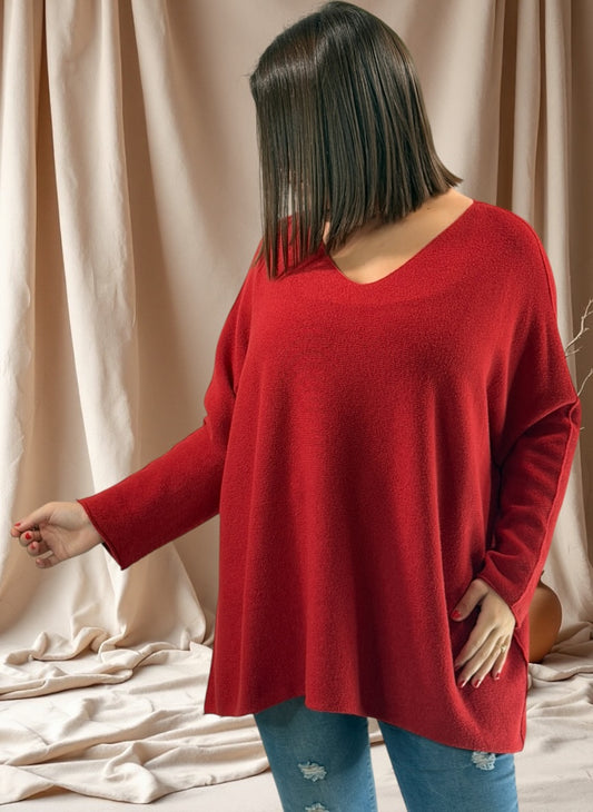 PAOLA - PULL OVERSIZE ROUGE JUSQU'A LA TAILLE 54/56