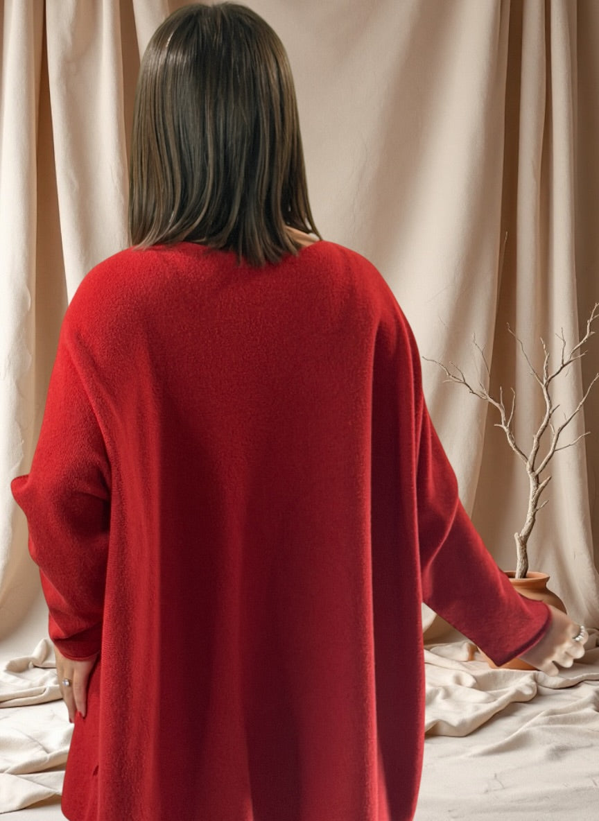 PAOLA - PULL OVERSIZE ROUGE JUSQU'A LA TAILLE 54/56