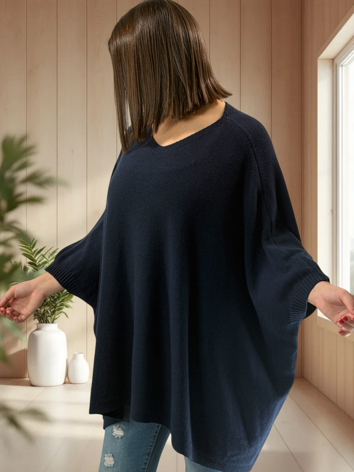 NICKO - PULL OVERSIZE MARINE JUSQU'A LA TAILLE 60