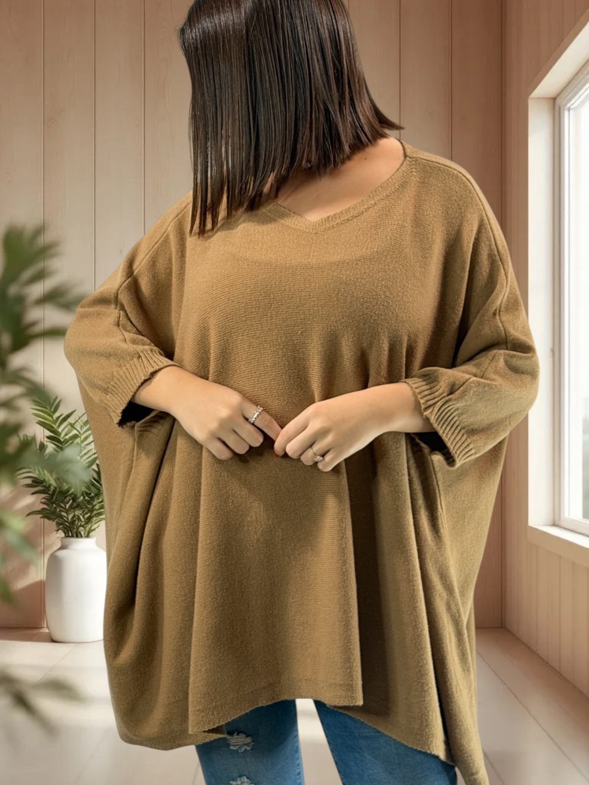 NICKO - PULL OVERSIZE CAMEL JUSQU'A LA TAILLE 60
