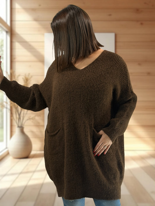 GABRIEL - PULL OVERSIZE MARRON JUSQU'A LA TAILLE 56