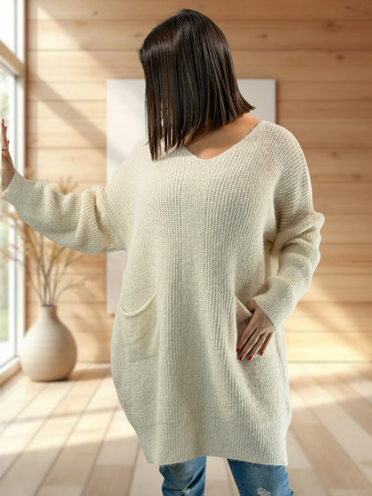 GABRIEL - PULL OVERSIZE BLANC CASSE JUSQU'A LA TAILLE 56