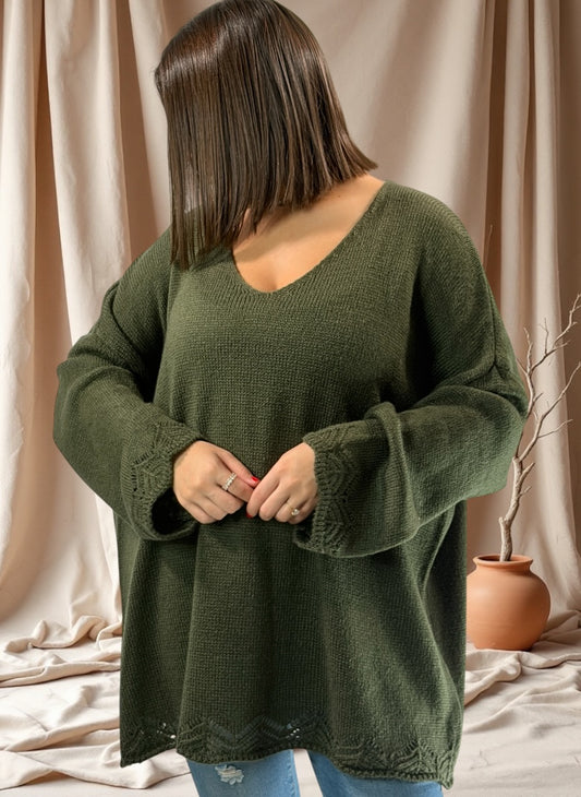CLOCLO - PULL OVERSIZE KAKI JUSQU'A LA TAILLE 54