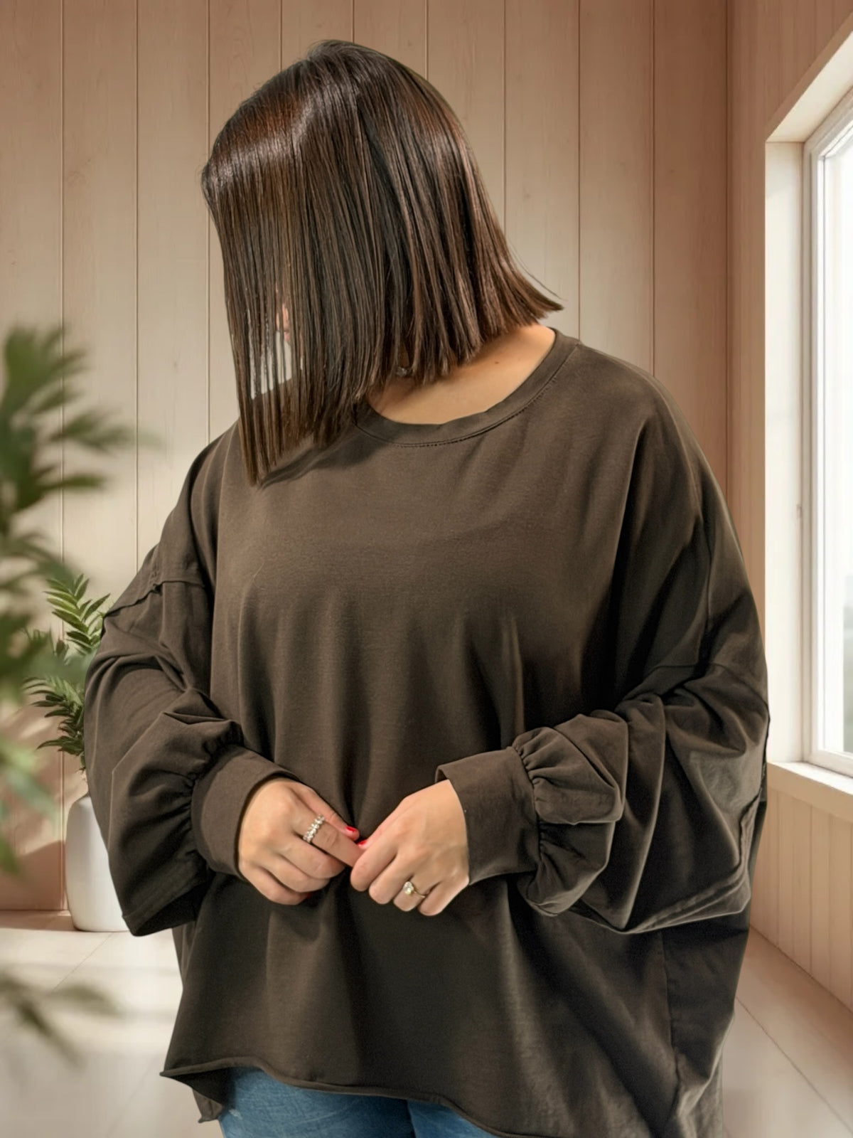 ENNIO - SWEAT OVERSIZE MARRON JUSQU'A LA TAILLE 54/56