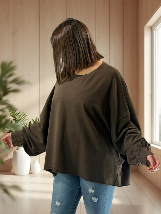 ENNIO - SWEAT OVERSIZE MARRON JUSQU'A LA TAILLE 54/56