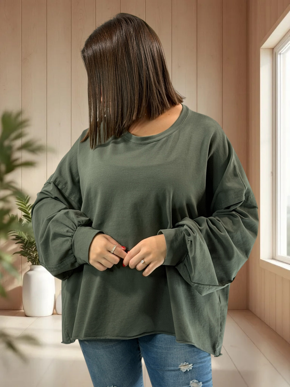 ENNIO - SWEAT OVERSIZE KAKI JUSQU'A LA TAILLE 54/56