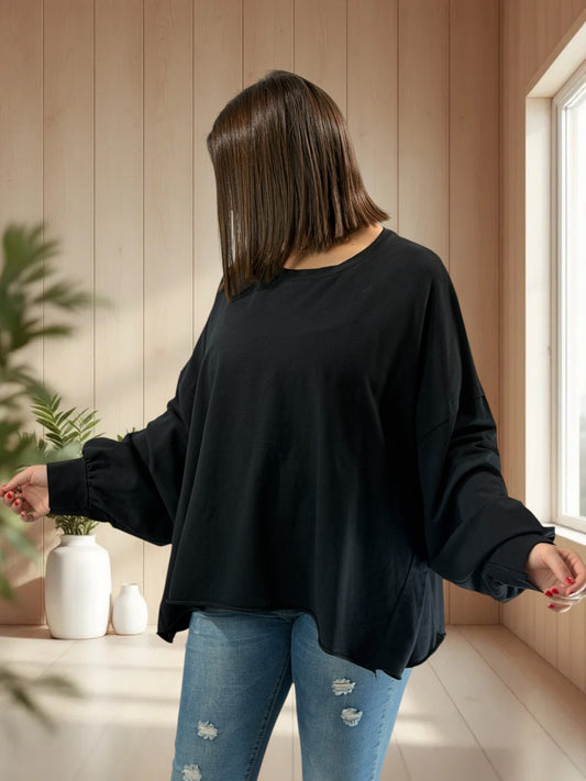 ENNIO - SWEAT OVERSIZE NOIR JUSQU'A LA TAILLE 54/56