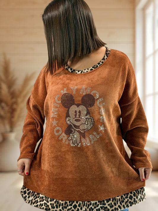 LUCKY - TUNIQUE OVERSIZE TERRACOTTA AVEC MICKEY JUSQU'A LA TAILLE 54