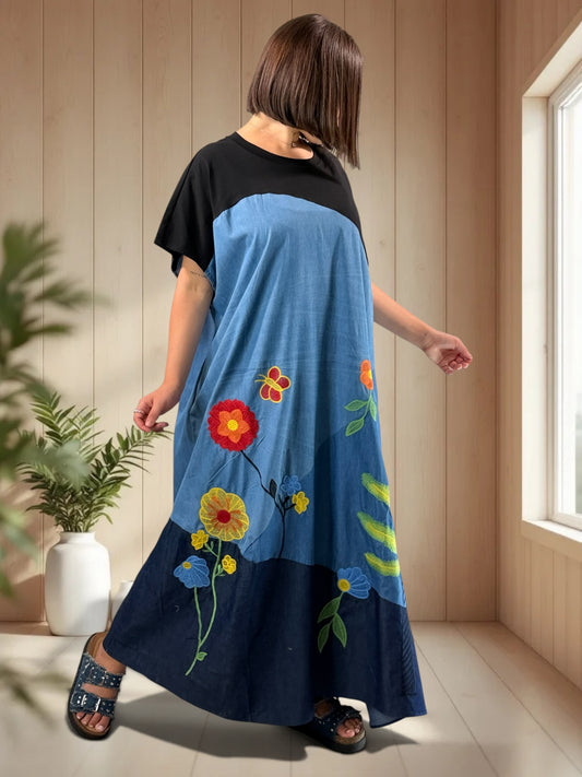 ANGELINA - ROBE LONGUE OVERSIZE BRODEE JUSQU'A LA TAILLE 60