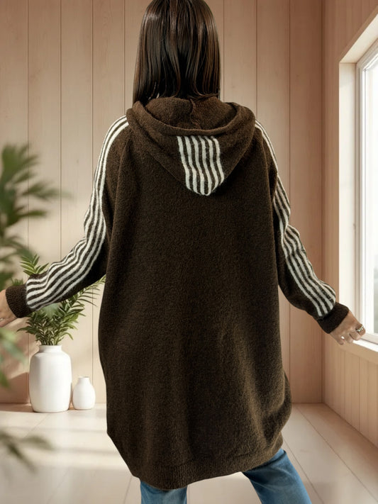 CRISTIANO - LONG PULL OVERSIZE MARRON A CAPUCHE JUSQU'A LA TAILLE 56
