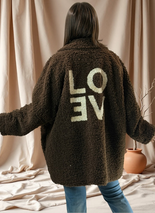 CHOUCHOU - VESTE MARRON OVERSIZE EN MOUMOUTE JUSQU'A LA TAILLE 54