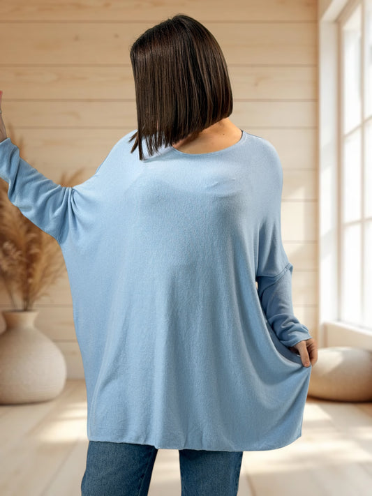 CAPRIO - PULL BLEU CIEL EN MAILLE FLUIDE JUSQU'A LA TAILLE 54