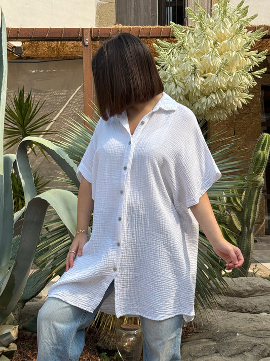 SANTORIN - TUNIQUE OVERSIZE BLANCHE MOTIF OEIL JUSQU'A LA TAILLE 52