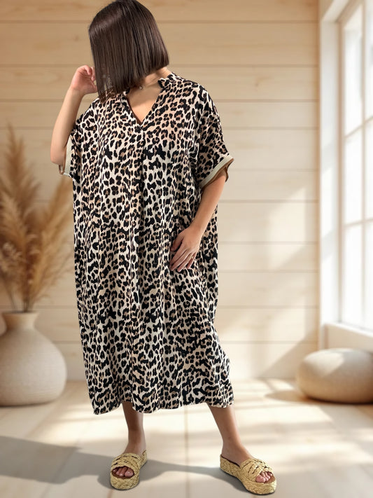 LALY - ROBE OVERSIZE LEOPARD JUSQU'A LA TAILLE 54