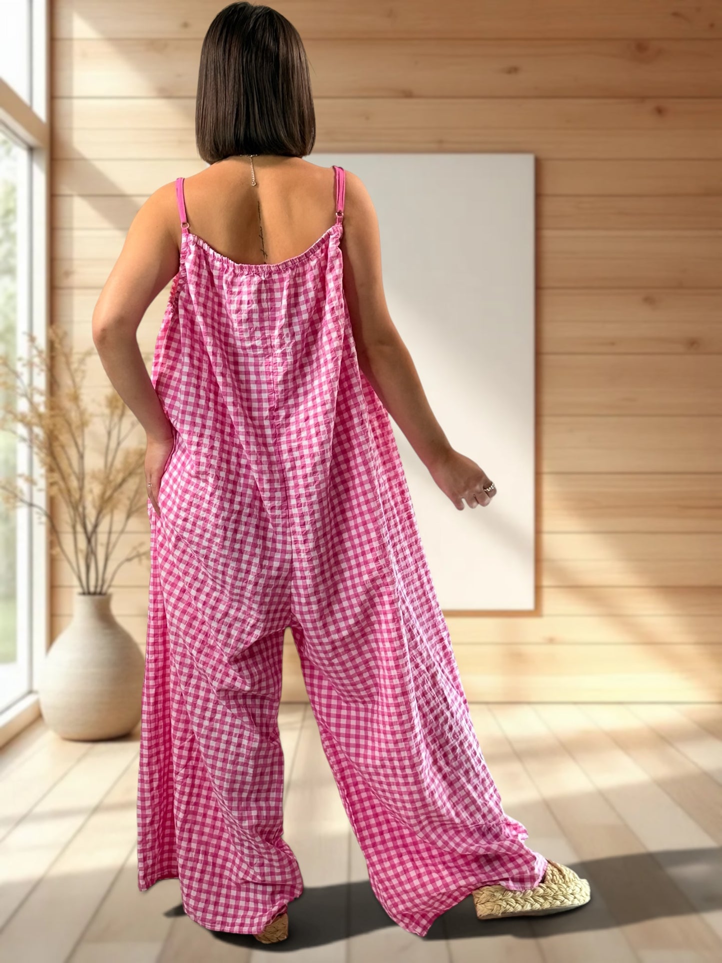 BICHETTE - COMBI OVERSIZE VICHY ROSE JUSQU'A LA TAILLE 56