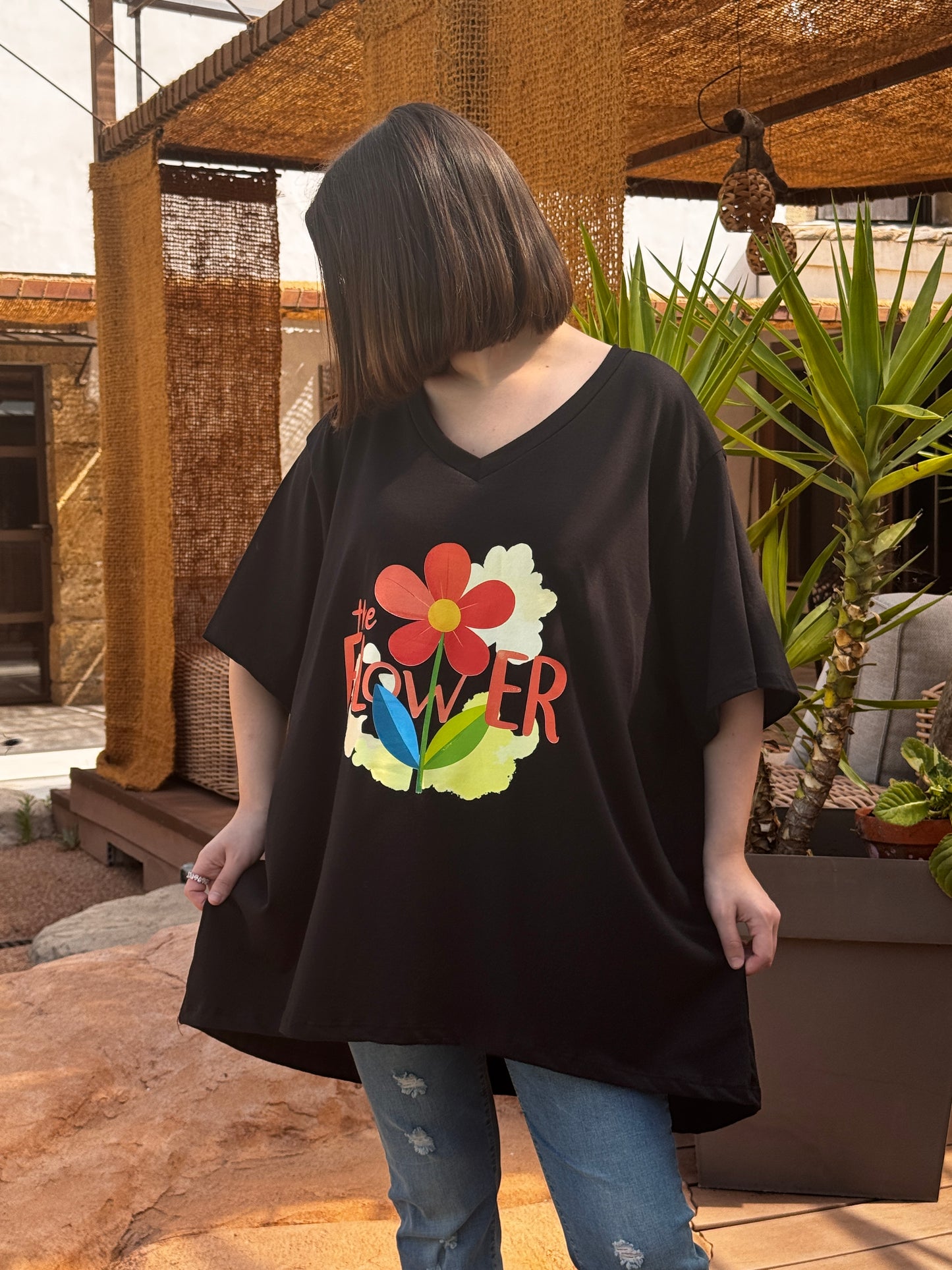 MARIUS - T-SHIRT NOIR MOTIF FLOWER JUSQU'A LA TAILLE 56