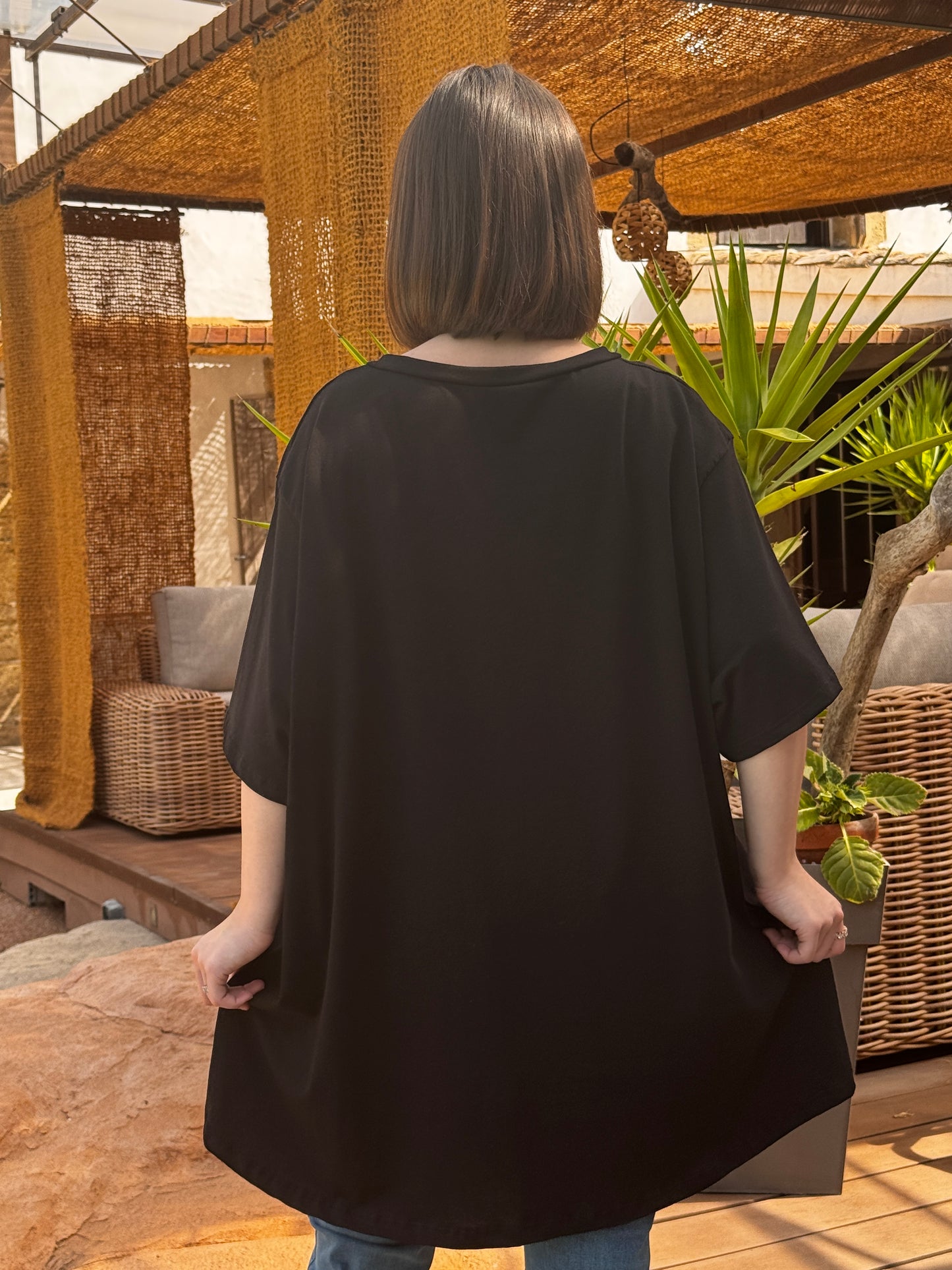 MARIUS - T-SHIRT NOIR MOTIF FLOWER JUSQU'A LA TAILLE 56