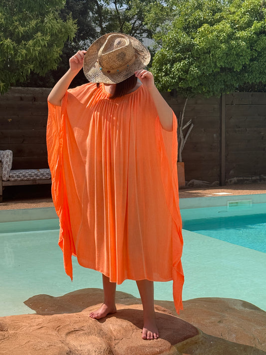 AXELLE - ROBE FLUIDE OVERSIZE ORANGE JUSQU'A LA TAILLE 58